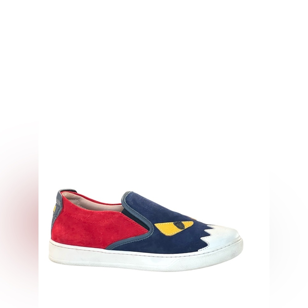 Fendi Tricolour Suede and Leather Monster Eyes Slip On Sneakers